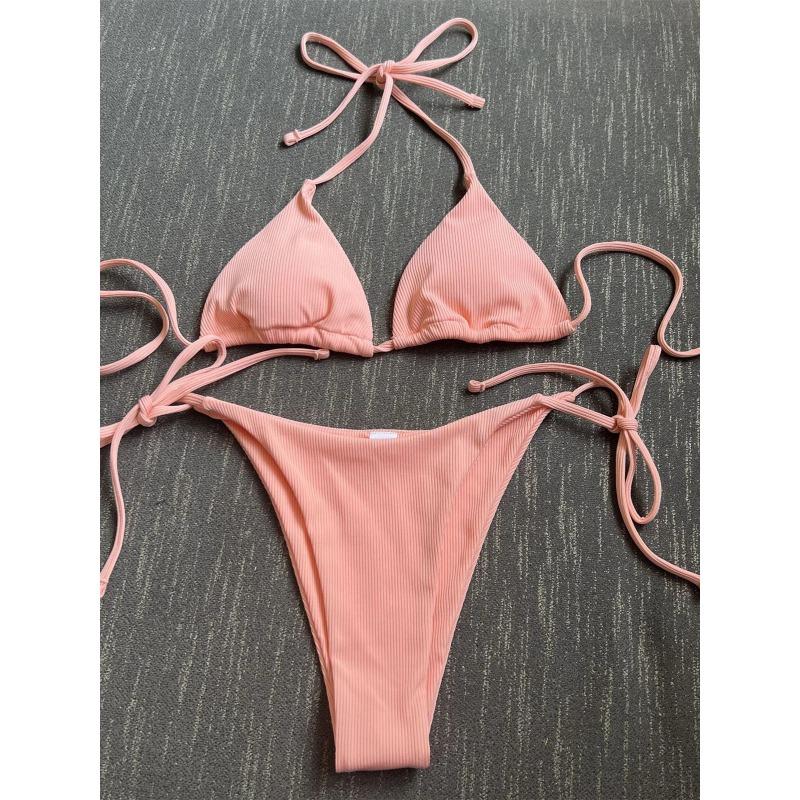 Sexy Brown Bikini 2026 Women Solid Red Halter Push Up Bra Tie Side Triangle Swimsuit Summer Bathing Suit Lace Up Micro Swimwear