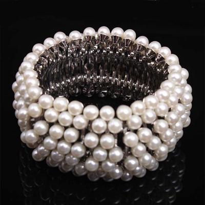 Pearl Metal Stretch Wide Bracelet Bracelet Women's Accessories