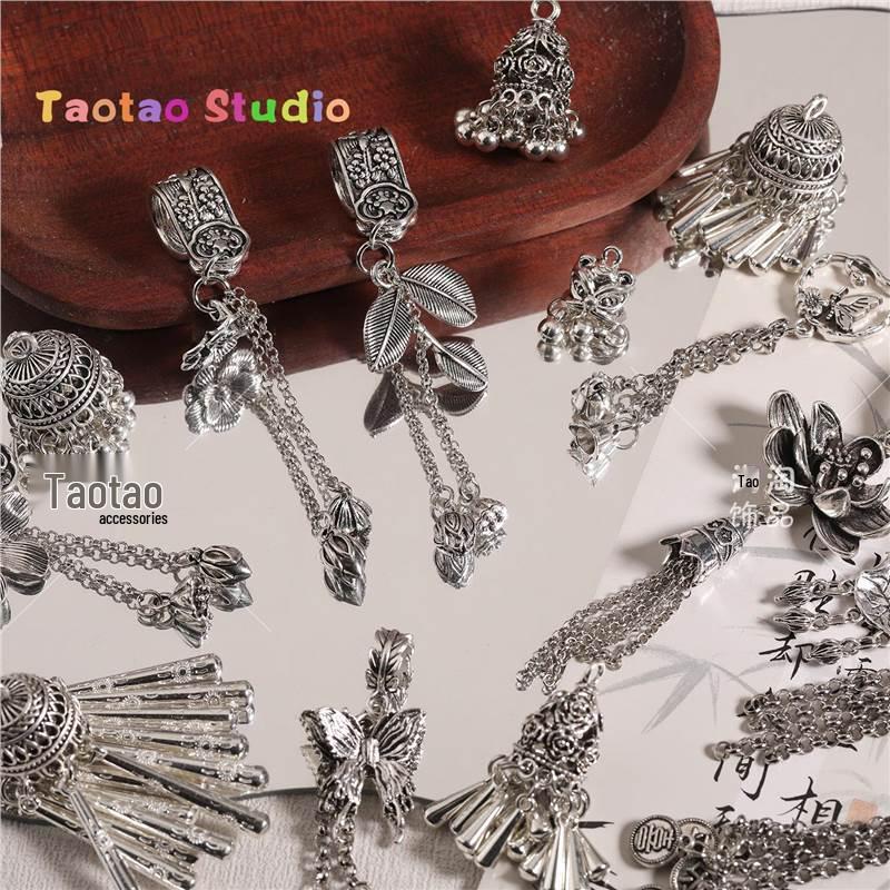 Three-Way Tassel Dangle Pendant Antique Silver Crystal DIY Bracelet Necklace Accessories