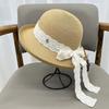 High-end Korean Version Bow Streamer Beach Hat Women's Summer Sunshade Sunscreen Crimped Fisherman Hat Vacation Sun Hat