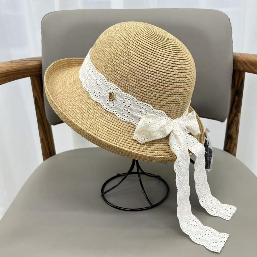 High-end Korean Version Bow Streamer Beach Hat Women's Summer Sunshade Sunscreen Crimped Fisherman Hat Vacation Sun Hat