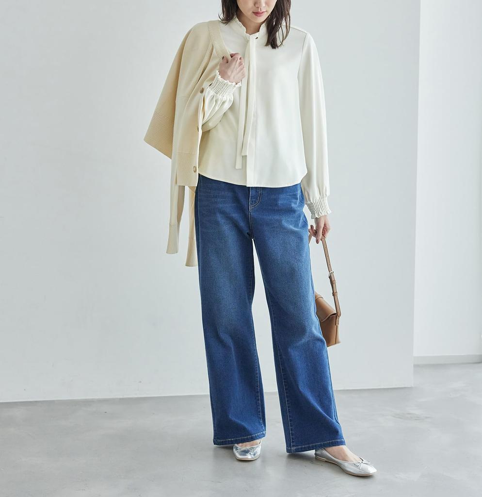 ROPE PICNIC Bowtie Frill Band Collar Women's Blouse, Off-White (15)