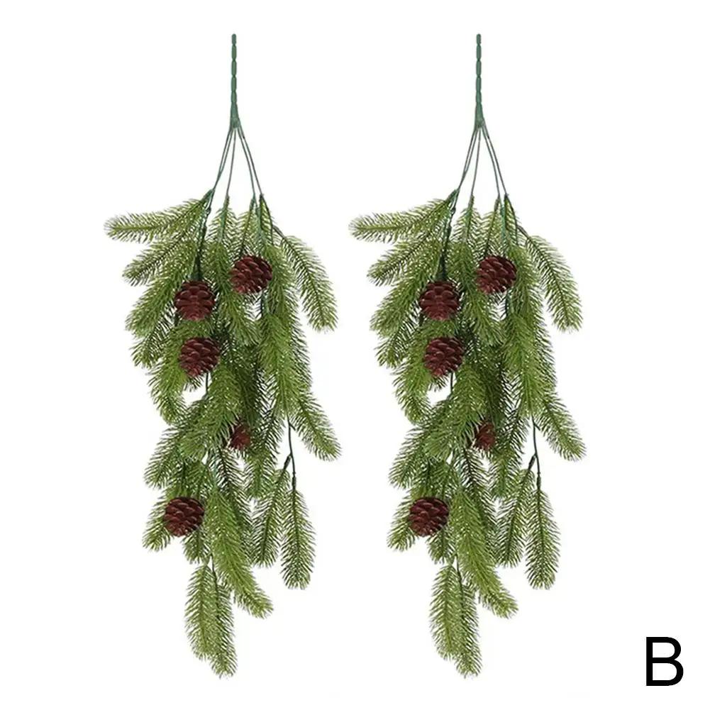 

2 шт. Сосновые иголки, шишки, ветки виноградной лозы, милые рождественские растения, имитация ротанга, 80 см, имитация зимней двери, гирлянда O6s7