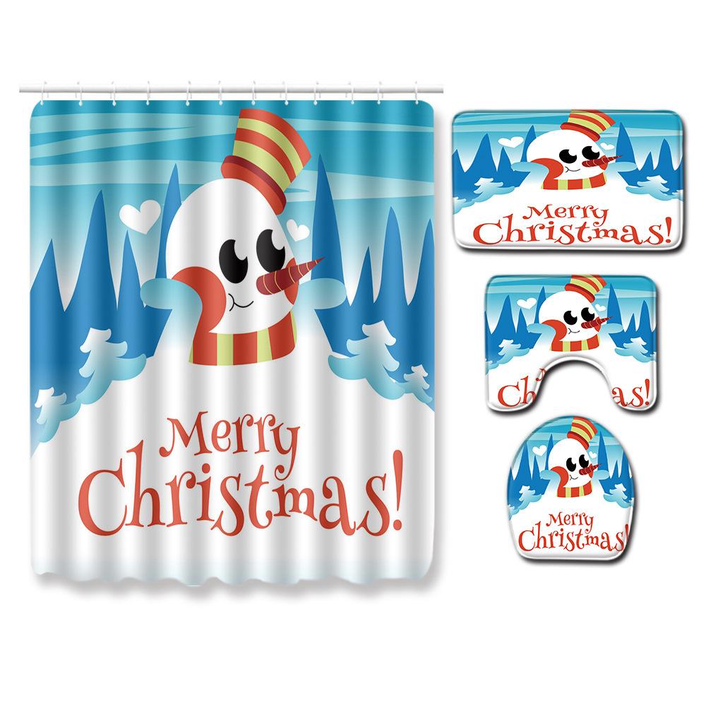 3D Printed Christmas Waterproof Shower Curtain Toilet Four-Piece Combination Set Household Doormat Floor Mat Carpet