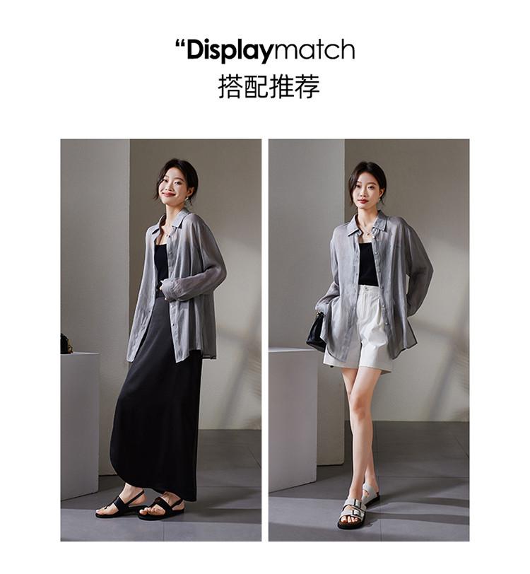 Lightweight long sleeved silk and linen shirt for women in 2026 summer, simple and versatile for commuting, solid color shirt