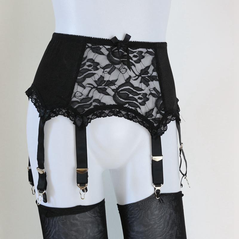6 Strap Wide Vintage Suspender Belt For Woman Plus Size Black Lace Panel Garter Belt Stockings Lenceria ,Bridal Lingerie