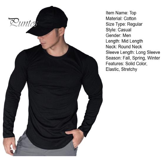 Pánský top na jaro podzim s kulatým výstřihem, slim fit, pružný, střední délky, s dlouhým rukávem, pulovrová mikina pro domov, sport, posilovnu, street wear