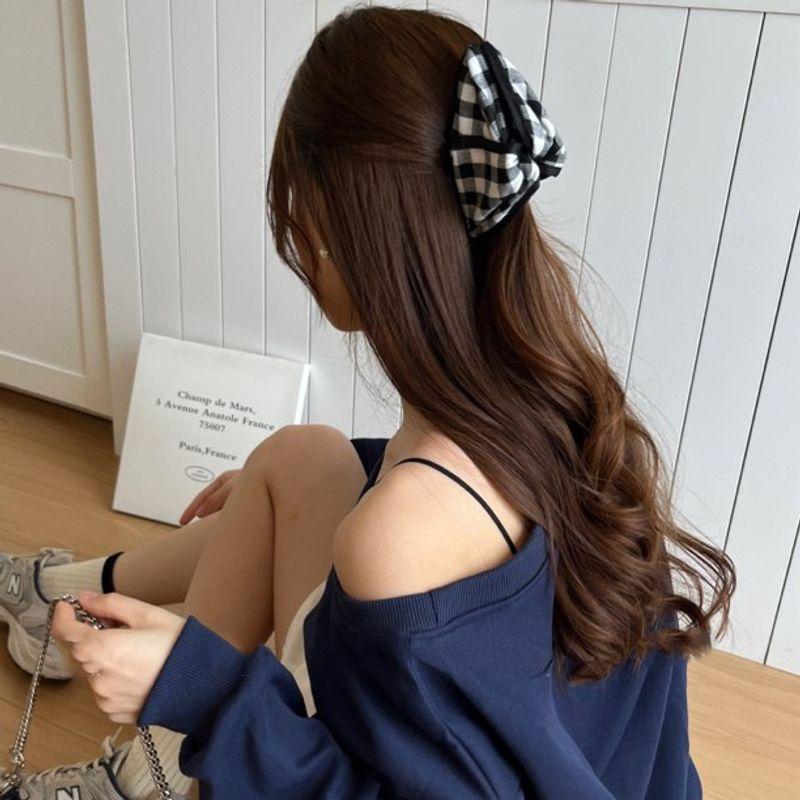 1pc High End Black and White Checkered Bag Fabric, Triangle Grip Shark Clip Hair Clip, BB Clip Rhinestone Knot Hair Accessory