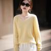 Women's V-neck Cashmere Wool Blend Long Sleeve Knit Pullover Sweater