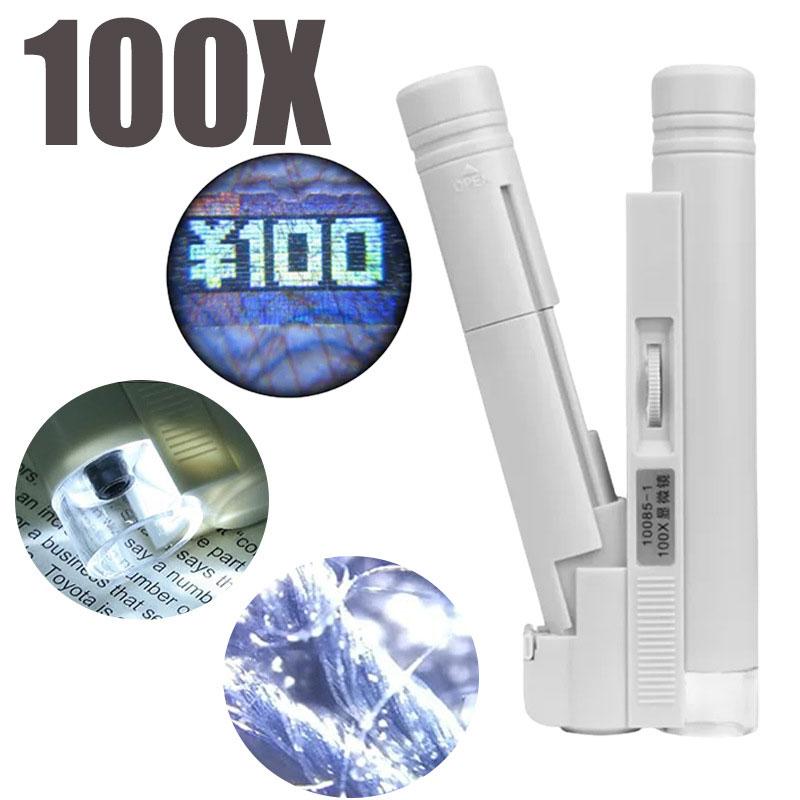 

100-кратний портативний портативний мікроскоп зі світлодіодним підсвічуванням, багатофункціональним зум-лупою білий