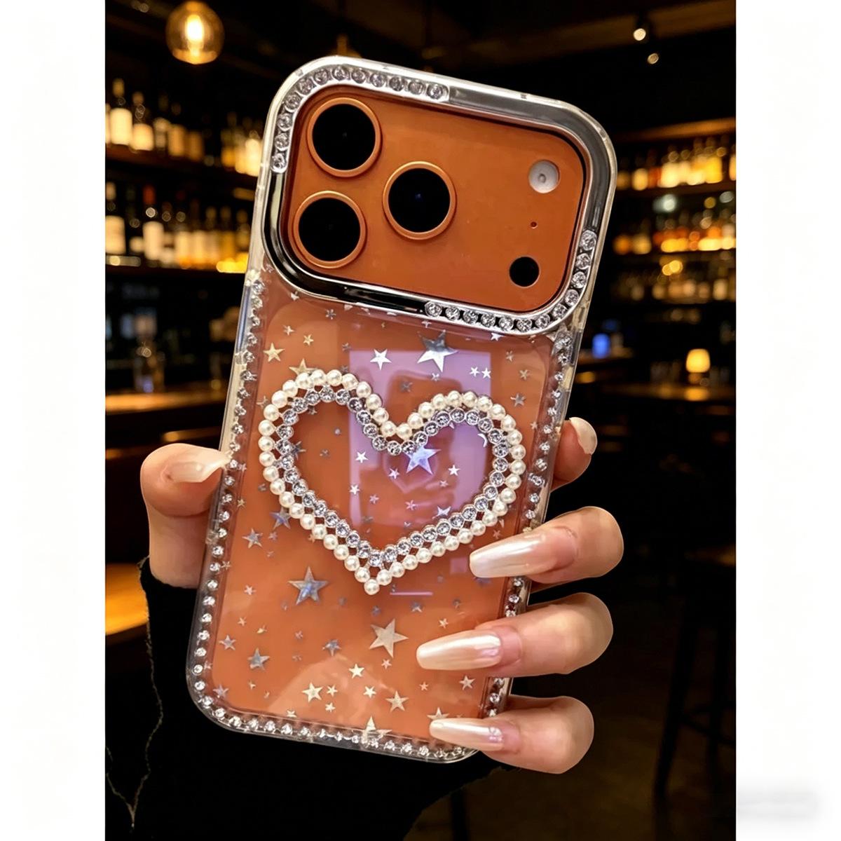 

3D Pearl Heart Bowknot Case with Rhinestones for iPhone 16 Pro/17 Pro Max 14