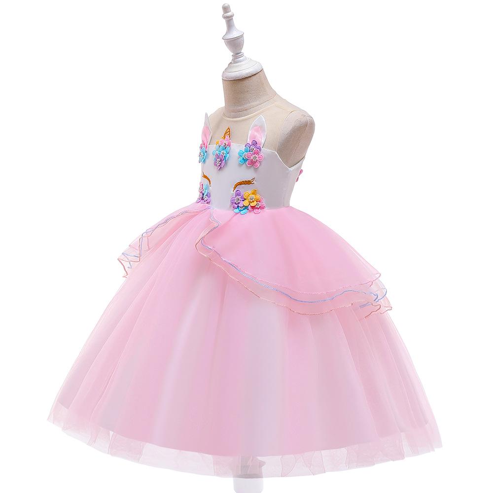Unicorn Princess Puffy Dress for Girls - Summer Piano Performance Outfit