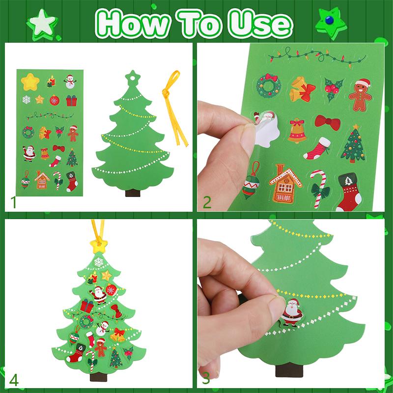 24pcs/set DIY Christmas Tree Craft Kit with Stickers Kids Gift Favors New Year Party Home Decoration Xmas Tree Hanging Ornament