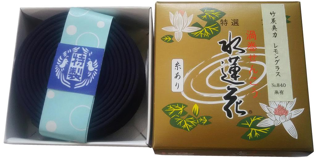 Awaji Baikondou Low Smoke Spiral Incense String Approximately 12 14 Hanging String Bamboo Charcoal Refreshing Lemongrass Water for Buddhist Hanging