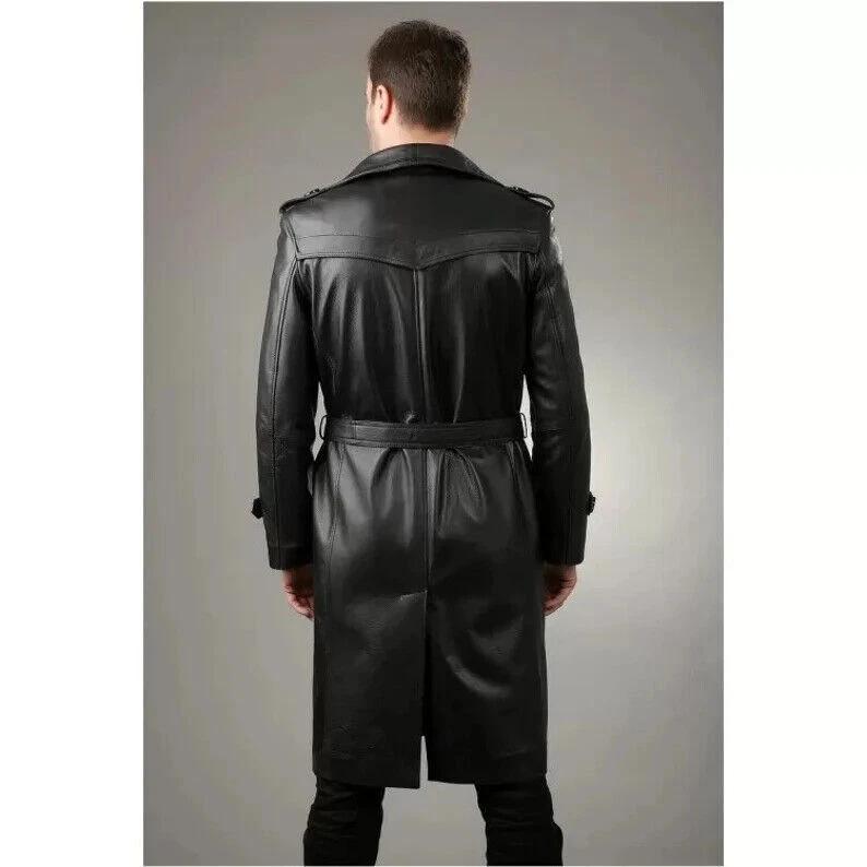 Stylish Fashion Formal Work Black Handmade Original lambskin Leather Trench Coat