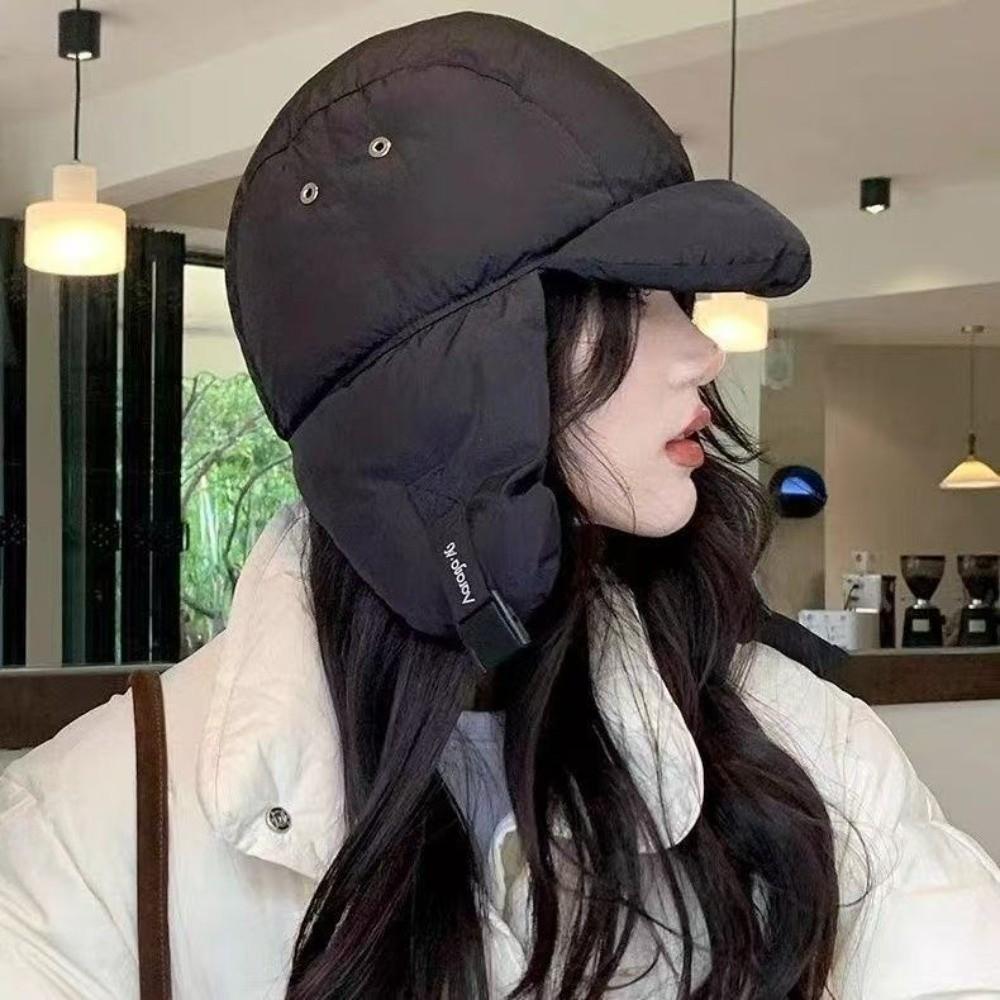 Solid Color Padded Bomber Hats Ear Flaps Thermal Padded Thermal Pullover Trapper Hat Korean Version Retro Style Ski Pilot Cap
