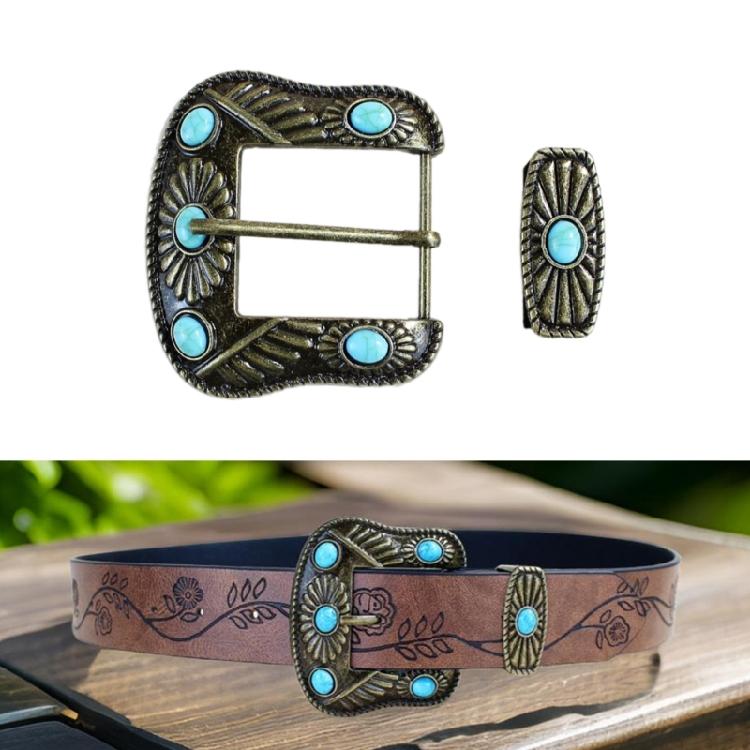 Vintage Carved Turquoise Belt Buckle for Jeans Pants Belt Pin Buckle Belt Buckle Replacement for 1.5inch Width Waistbelt