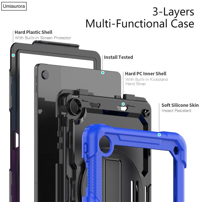 For Lenovo Tab M10 Plus 10.6" TB128FU 3rd Gen 10.1 Inch TB328FU X306F X606F Shockproof Rugged Tablet Case Hand Strap Stand Funda