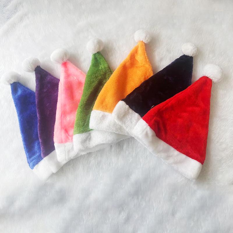 Seven-Color Plush Santa Hat Christmas Decor: Red, Blue, Purple, Coffee, Yellow, Pink, Green