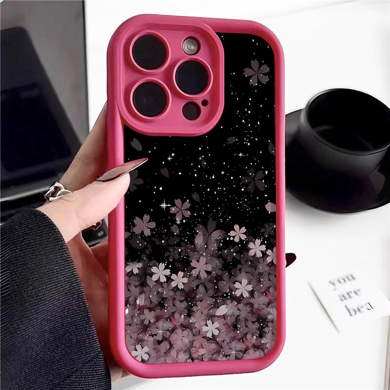 For iPhone 16 Plus 15 14 Pro Max 13 12 Pro 11 XS XR 8 7 Phone Cover Gradient Cherry Blossom Shockproof Lens Protection TPU Soft Case