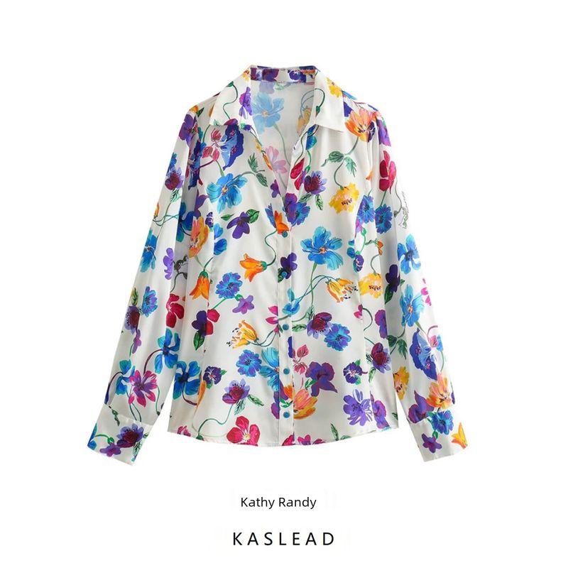Kaslead Fashion All-Match Satin Florals Print