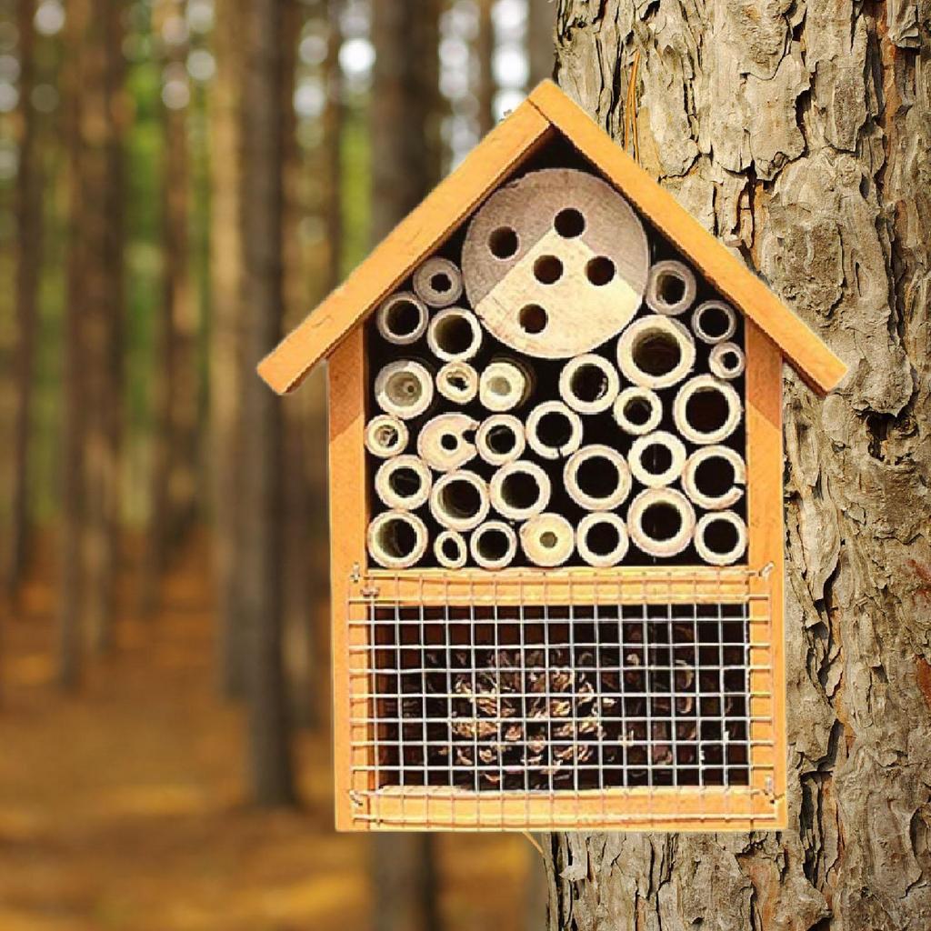 Domek dla pszczół do siedliska ogrodowego z hotelem dla motyli i wiszącym designem