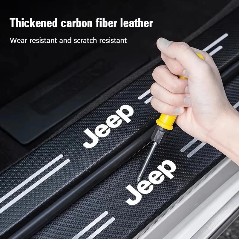 4PCS Carbon Fiber Car Door Sill Protector Stickers for Jeep Wrangler Grand Cherokee Anti-Scratch Door Entry Guard Accessories ALY1