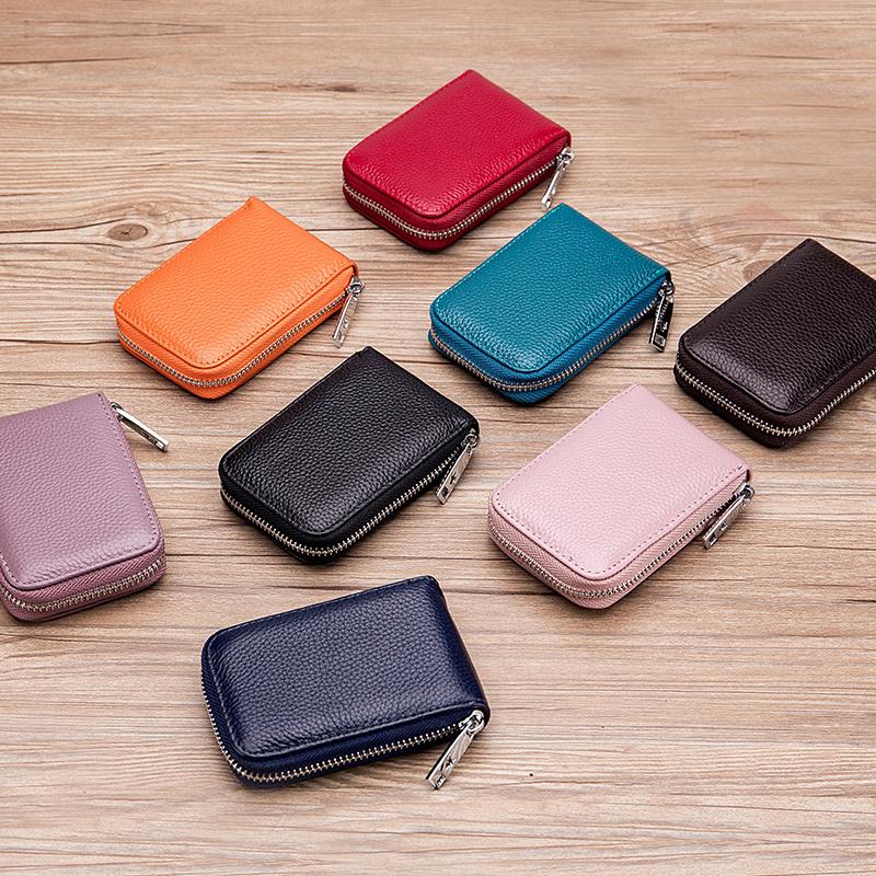 Large Capacity Leather Credit Card Holder Men Women Zipper Leather Purse Card Case Wallet Bank Card ID Holders
