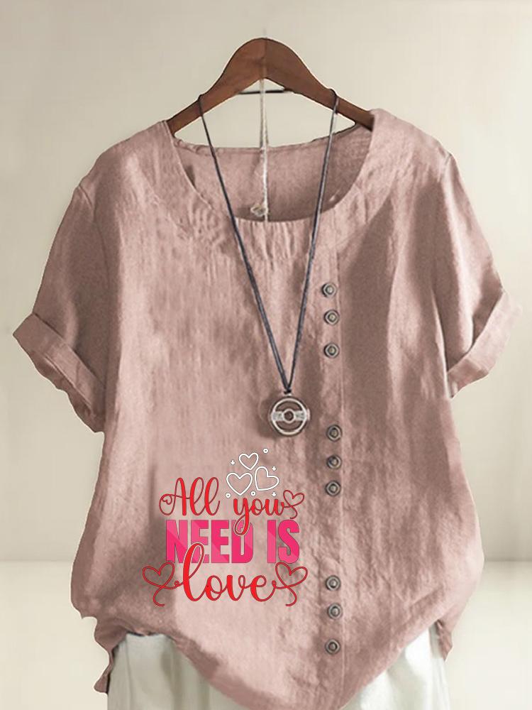 

Women s Fashion Red Letters Print Round Neck Short Sleeve T-shirt Casual Cotton Linen Graphic Shirt Leisure Loose Summer Blouse Tops S розовый