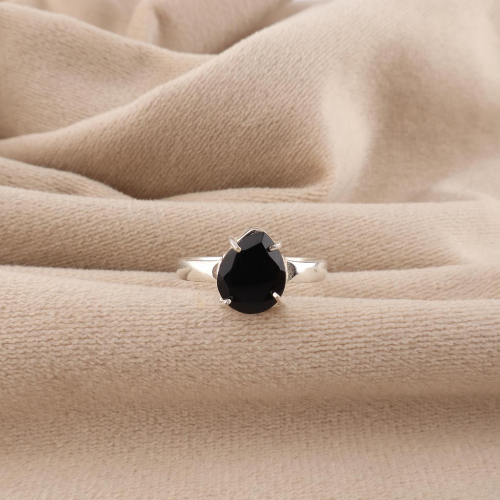 Anello Fatto a Mano in Argento Sterling 925 con Pietra Naturale di Onice Nero da Donna per Regalo di Anniversario RR-81-17