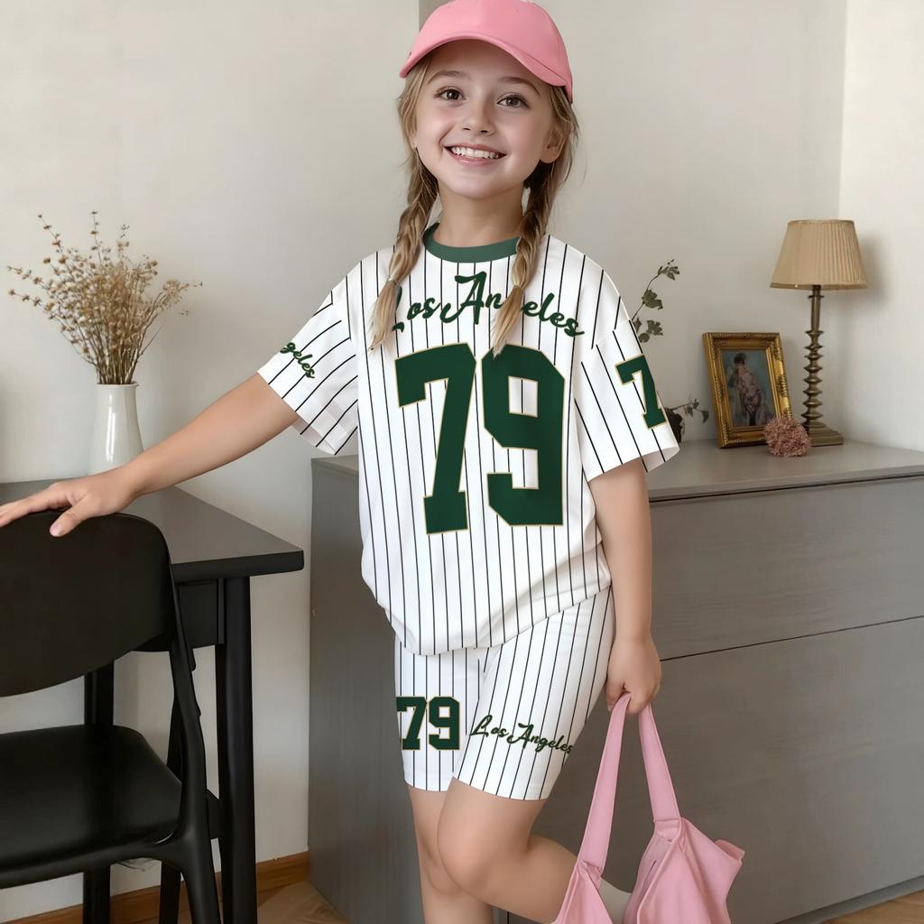 Kids Boys Girls Sportswear Set Short Sleeve Crew Neck T-Shirt and Shorts Outfit with Number Print Casual Summer Clothing for Children