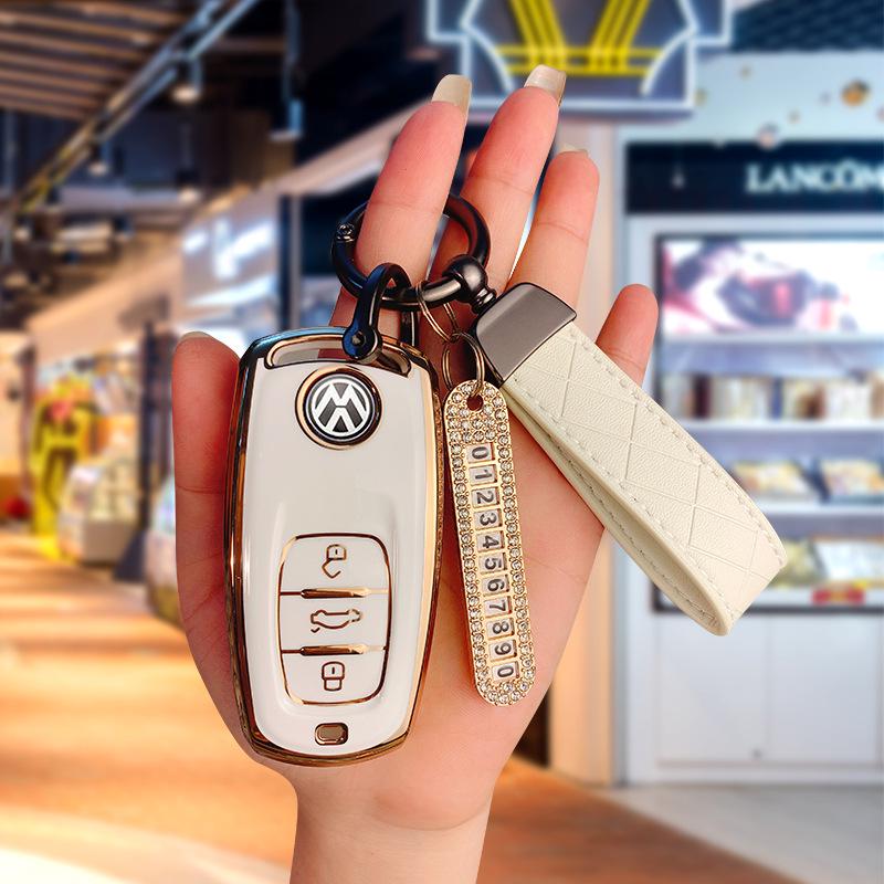 Volkswagen Schlüsselhülle für Tiguan L, Teramont, Golf 7, Sportsvan, Lamando - Galvanisierte TPU-Hülle mit Schnalle