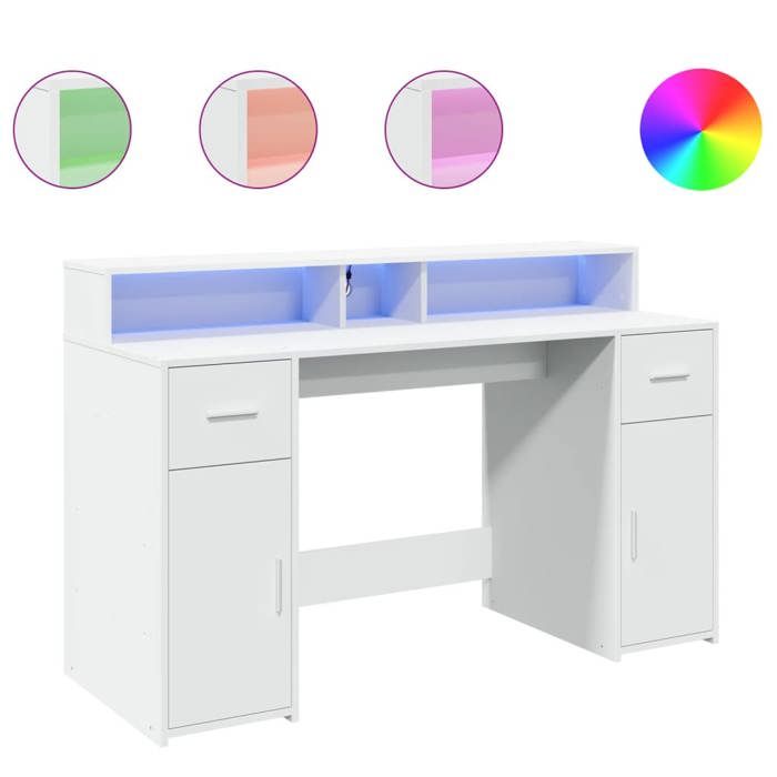 VidaXL Desk with LED Lights White 140x55x91 Cm Engineered Wood, Work Desk, Study Desk, Home Office Desk, 3309420