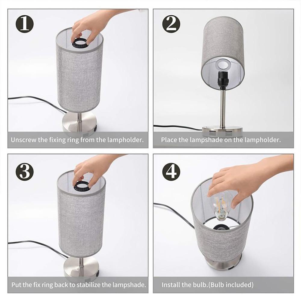 Table Modern Lamps Faux woodgrain fabric shade Dual USB ports bedside touch 3-speed dimmable table lamps Study living room table