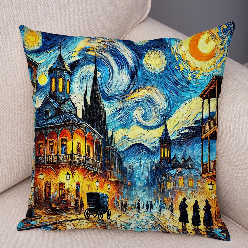 New York Paris London Rome Cushion Cover Decor Starry Sky Art Double Print Pillow Case Soft Plush Pillowcase for Sofa Home Car