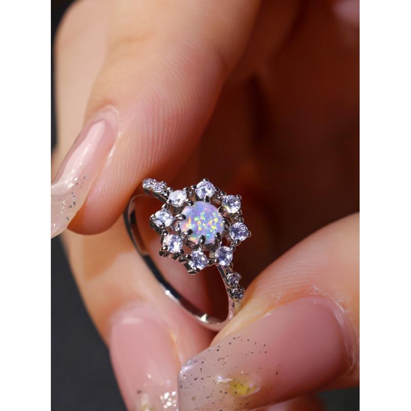 wih new eight-claw round micro-inlaid white diamond flower ring simple personality niche ring no. 6