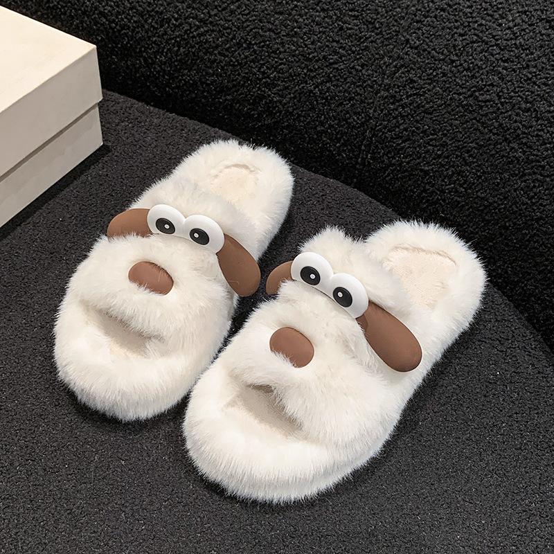 

Милые мультяшные плюшевые тапочки с щенком, женские летние новые удобные с толстой подошвой для дома, можно носить сланцы 35 белый