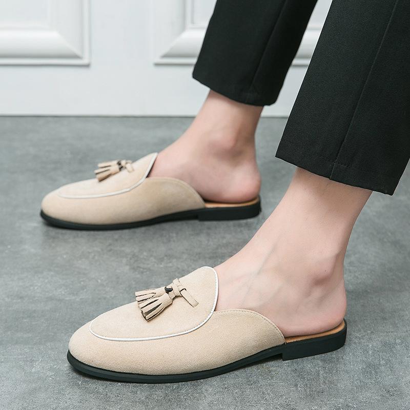 Men's Breathable Tassel Slip-On Leather Sandals for Hairstylists