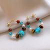 Ethnic Style Faux Turquoise Earrings Water Droped Textured Beaded Earringdrop Ear Jewelry Accessory Irregular Stone