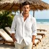 Men's Long Sleeve Button Down Shirt Cotton Linen Casual Front Button Closure Color
