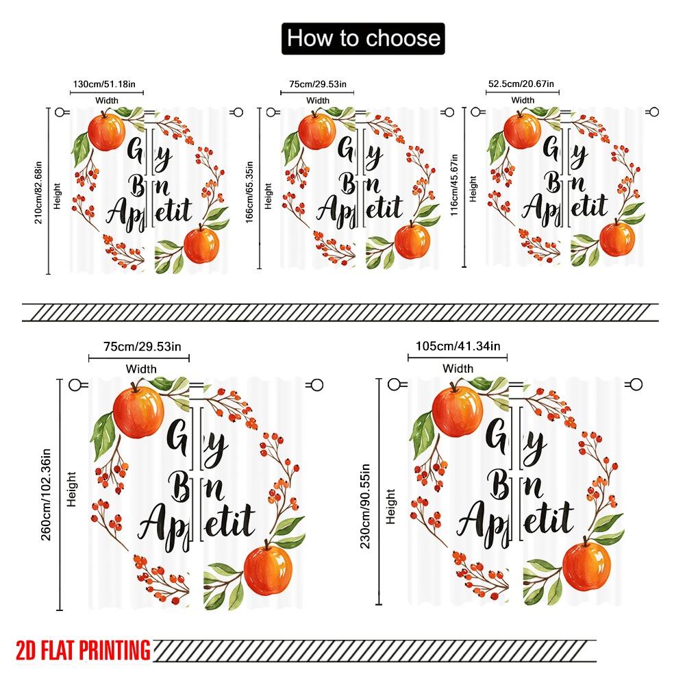 2pcs 2D Flat Printing Curtain Gourmet Apple Polyester Fabric Without Electricity Festive Curtains Perfect for Gold Wall Decor