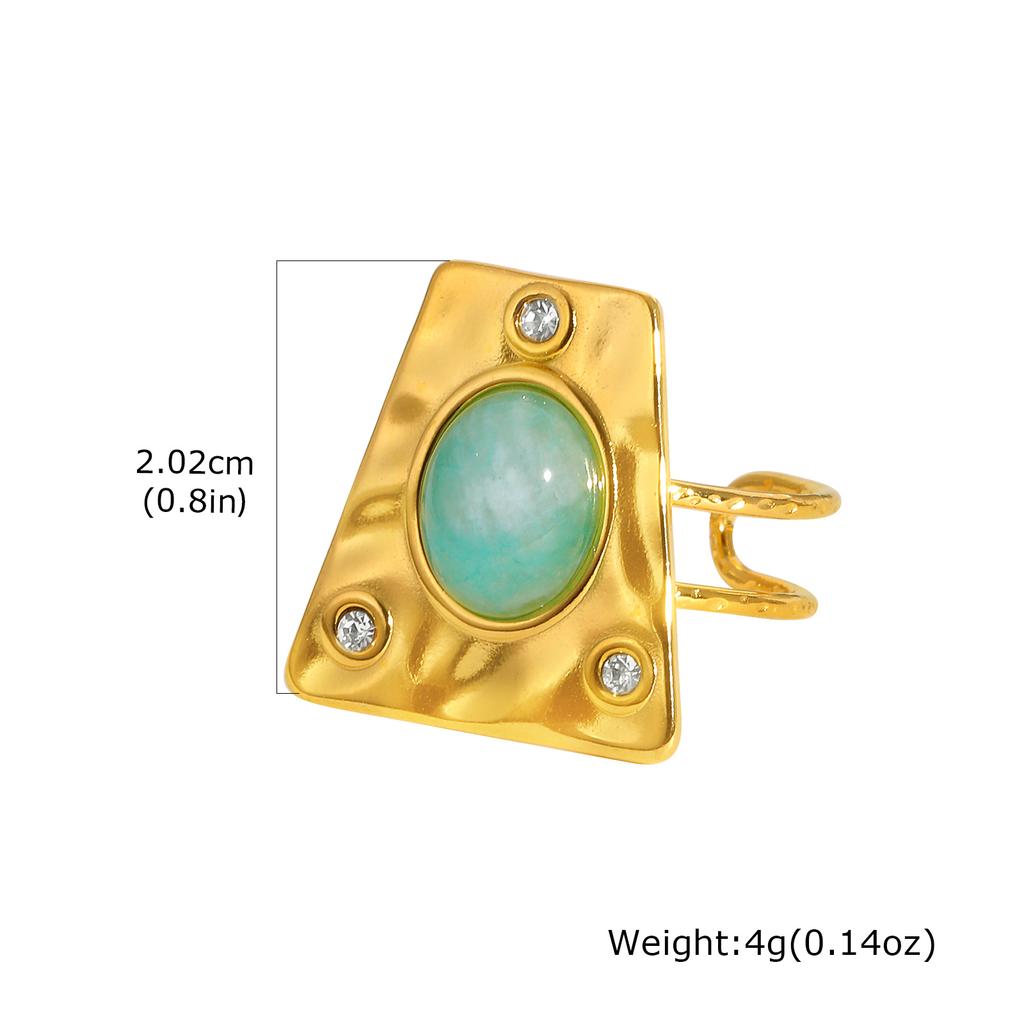 Boho Natural Stone Statement Ring for Women, Geometric Shield Multi Layer Open Band, Aesthetic Stackable Jewelry