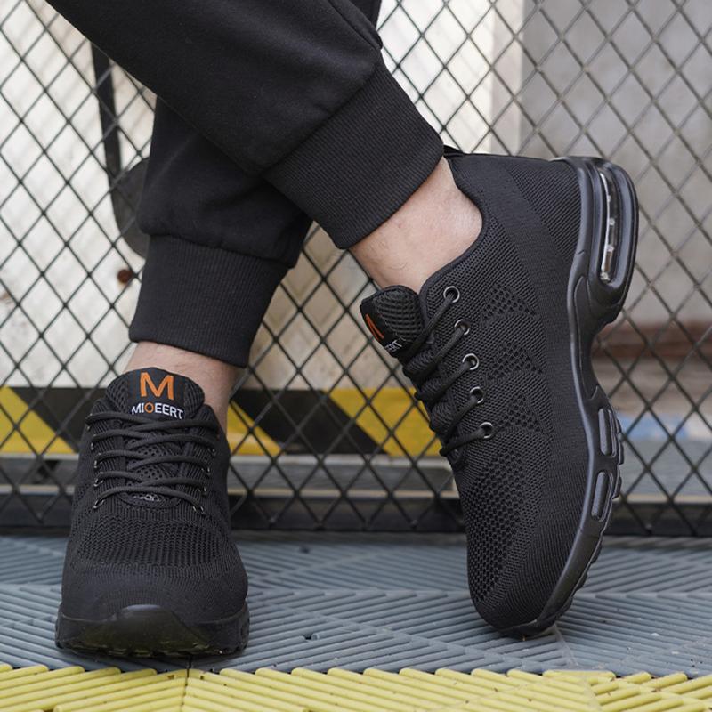 Work Safety Shoes For Men Women Air Cushion Breathable Work Sneakers Steel Toe Shoes Anti-puncture Safety Protective Black Shoes