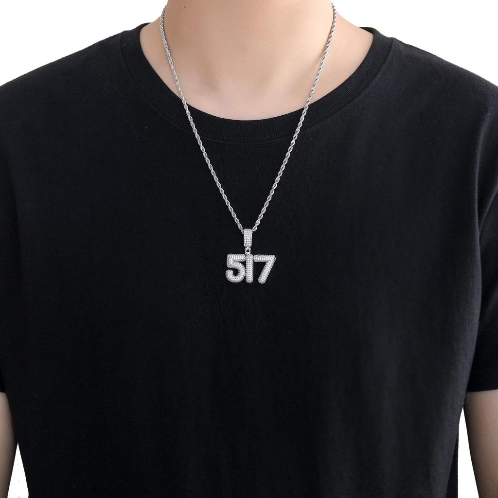 European & American Hip Hop Minimalist Bubble Font Number Pendant Necklace
