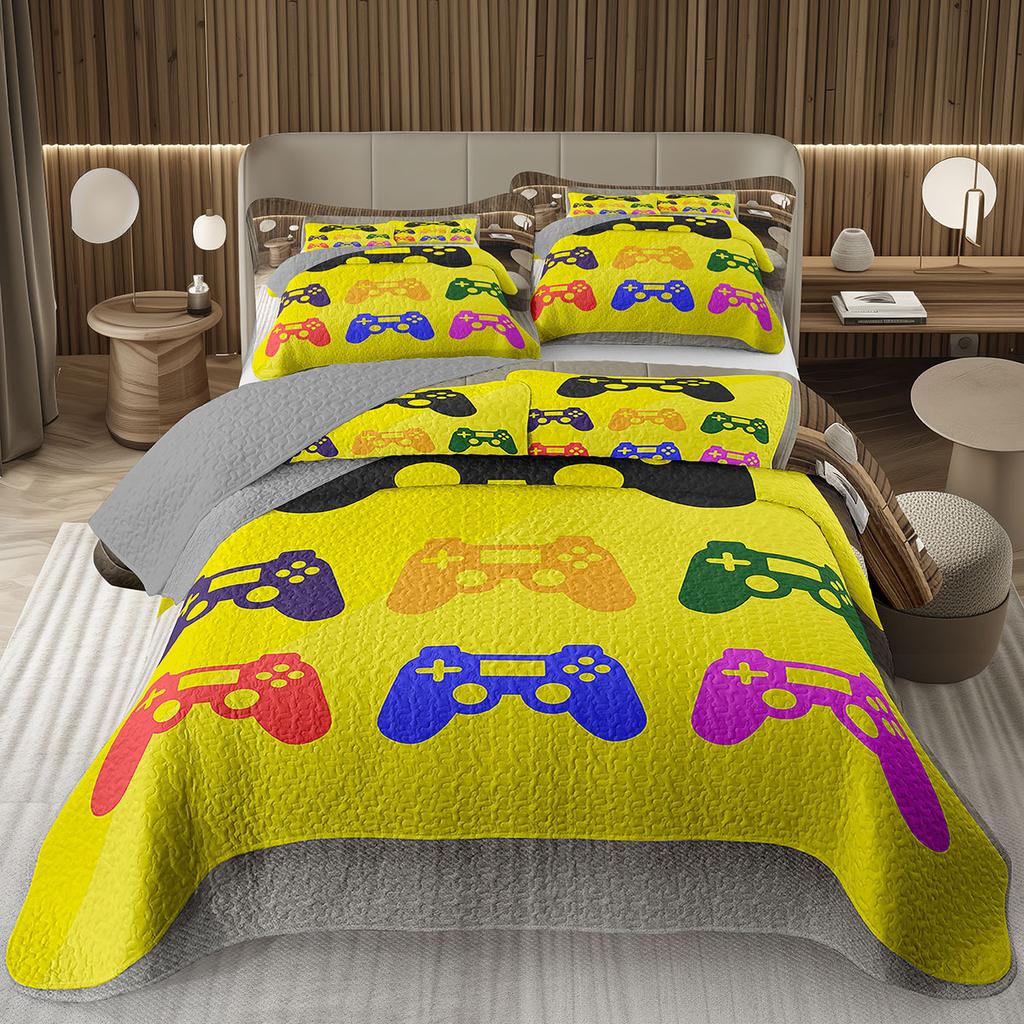 Gamer Bedspread Gaming Coverlet Cool Games Gamepad Bedding Set For Kids Teen Game Room Decor Game Controller Quilted Bed Cover
