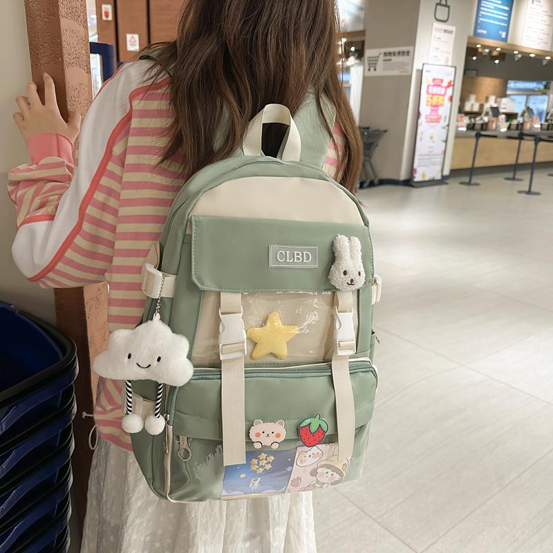 Large Capacity Students' Book Bag Color Contrast Schoolbag Girls Campus Lightweight Backpack
