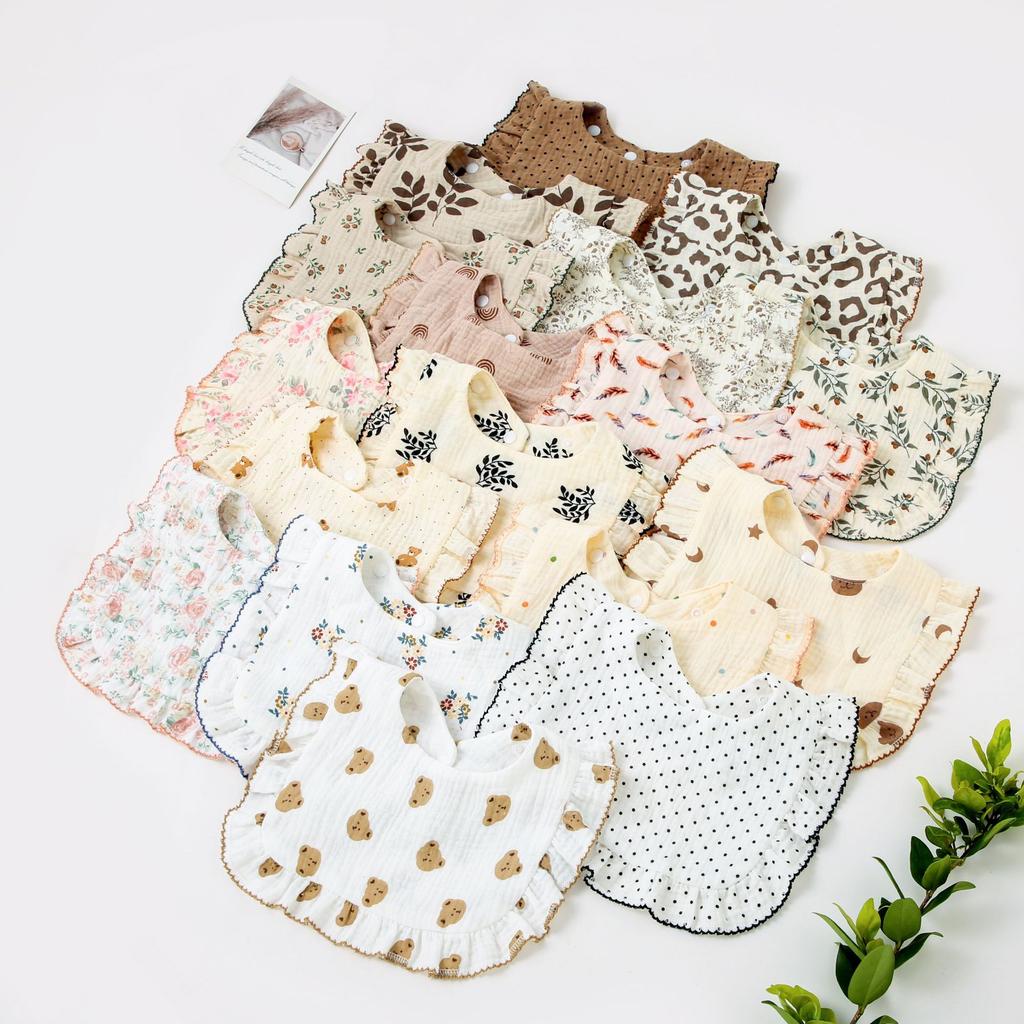 Baby Bibs Organic Cotton Muslin Scarf Burp Cloths Ruffle Floral Gauze Water Absorb Bandana for Newborn Accessories Feeding Kids