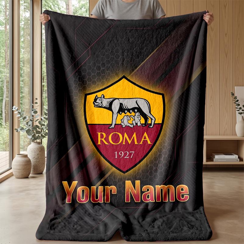 Custom Text Flannel Throw Blanket, Lightweight Cozy Bed Sofa BlanketAS Roma