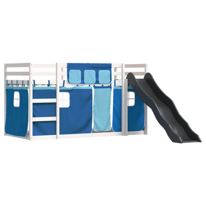 VidaXL Lit superposé avec toboggan et rideaux bleu 90x190 cm, lit, cadre de lit, lit superposé bas, meuble de chambre à 3284129