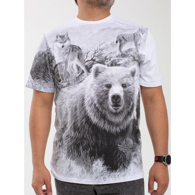 Summer Men's Short-Sleeve T-Shirt Brown Bear Landscape Pattern Print Lightweight Durable Hiking Casual Attire Casual Man Clothes